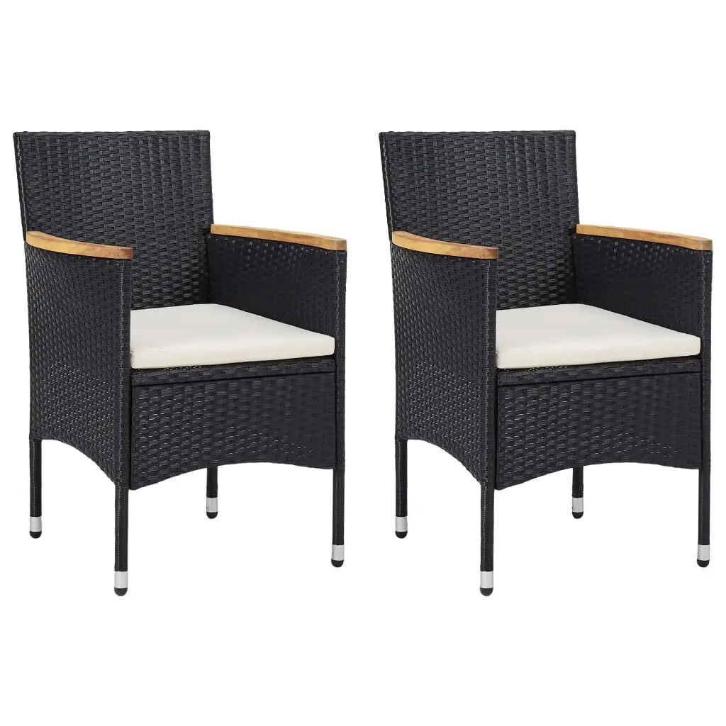 Set 2 Black Poly Rattan Patio Dining Chairs Outdoor Use
