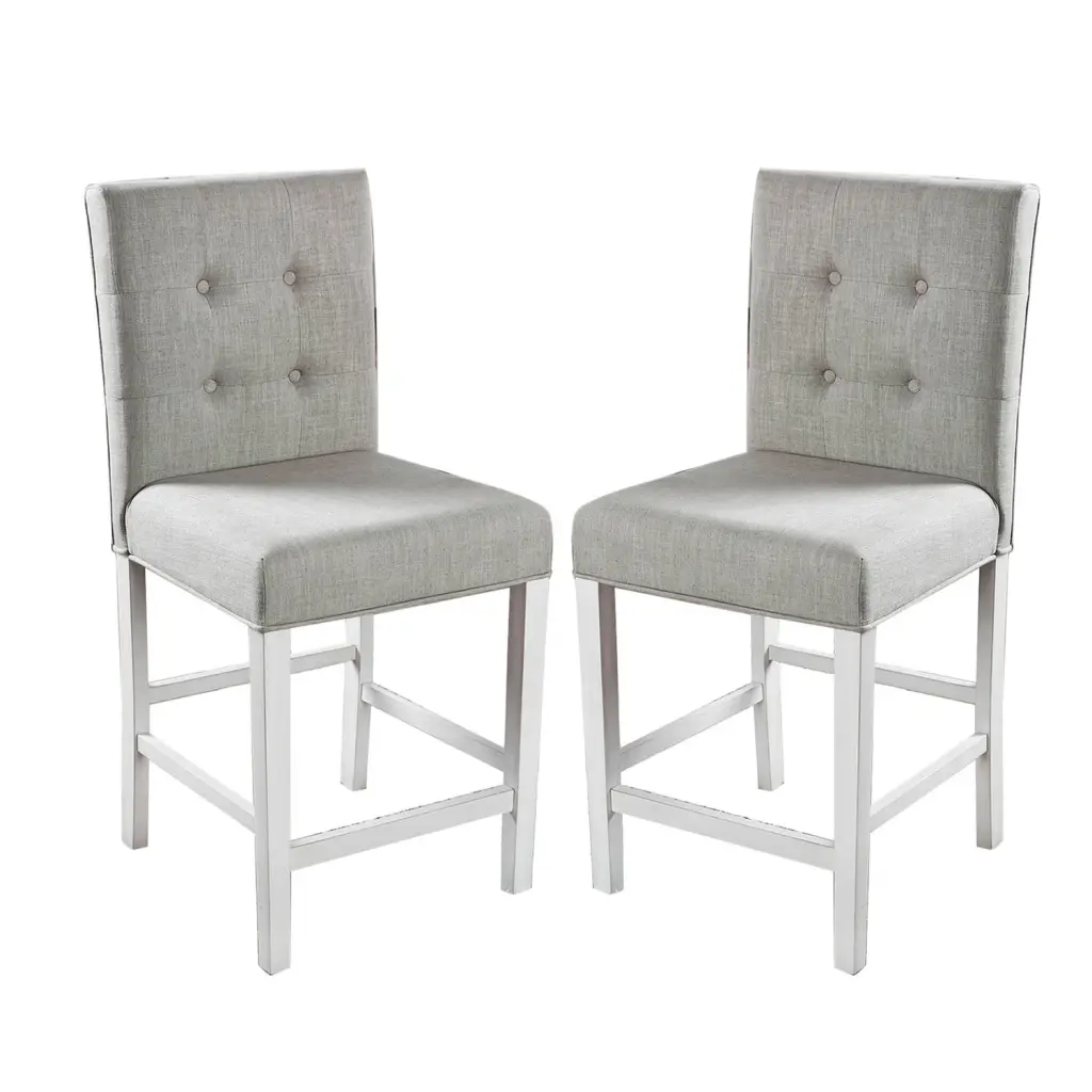 Set 2 Counter Height Chairs Antique White and Light Gray simple relax