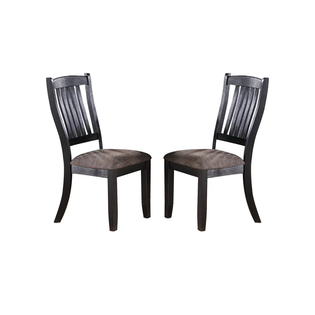 Set 2 Dark Coffee Fabric Upholstered Side Chairs Black Solid Frame simple relax