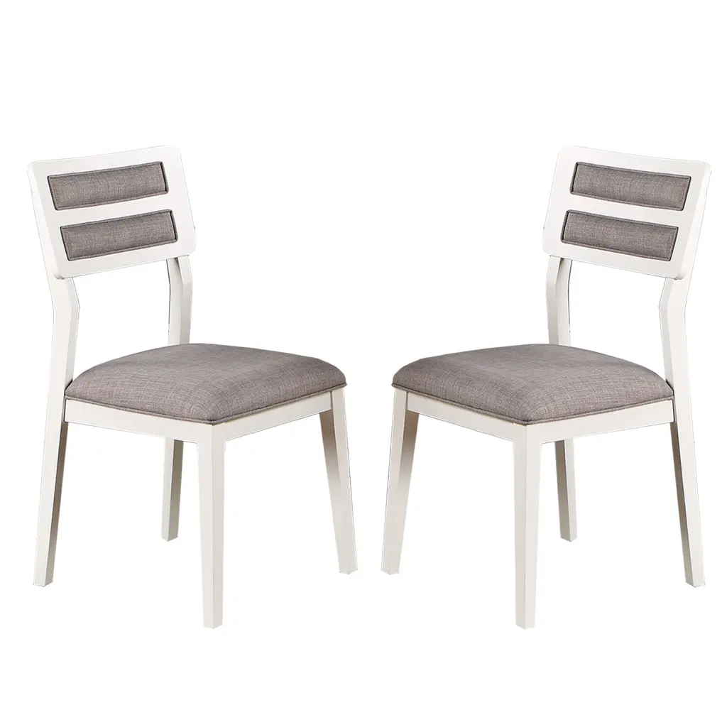 Set 2 Grey Upholstered Dining Chairs White Solid Wood Frame simple relax