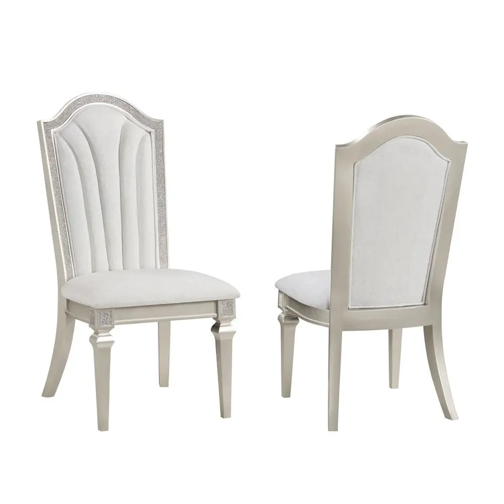 Set 2 Ivory Chenille Upholstered Dining Chairs Silver Oak Solid Wood simple relax