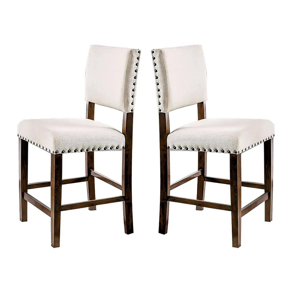 Set 2 Linen Upholstered Dining Chairs Trim Brown Cherry simple relax