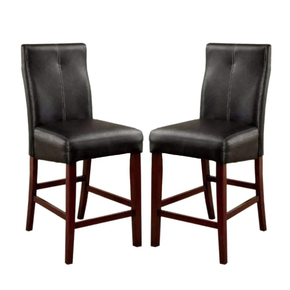 Set 2 Padded Counter Height Chairs Brown Cherry and Black simple relax