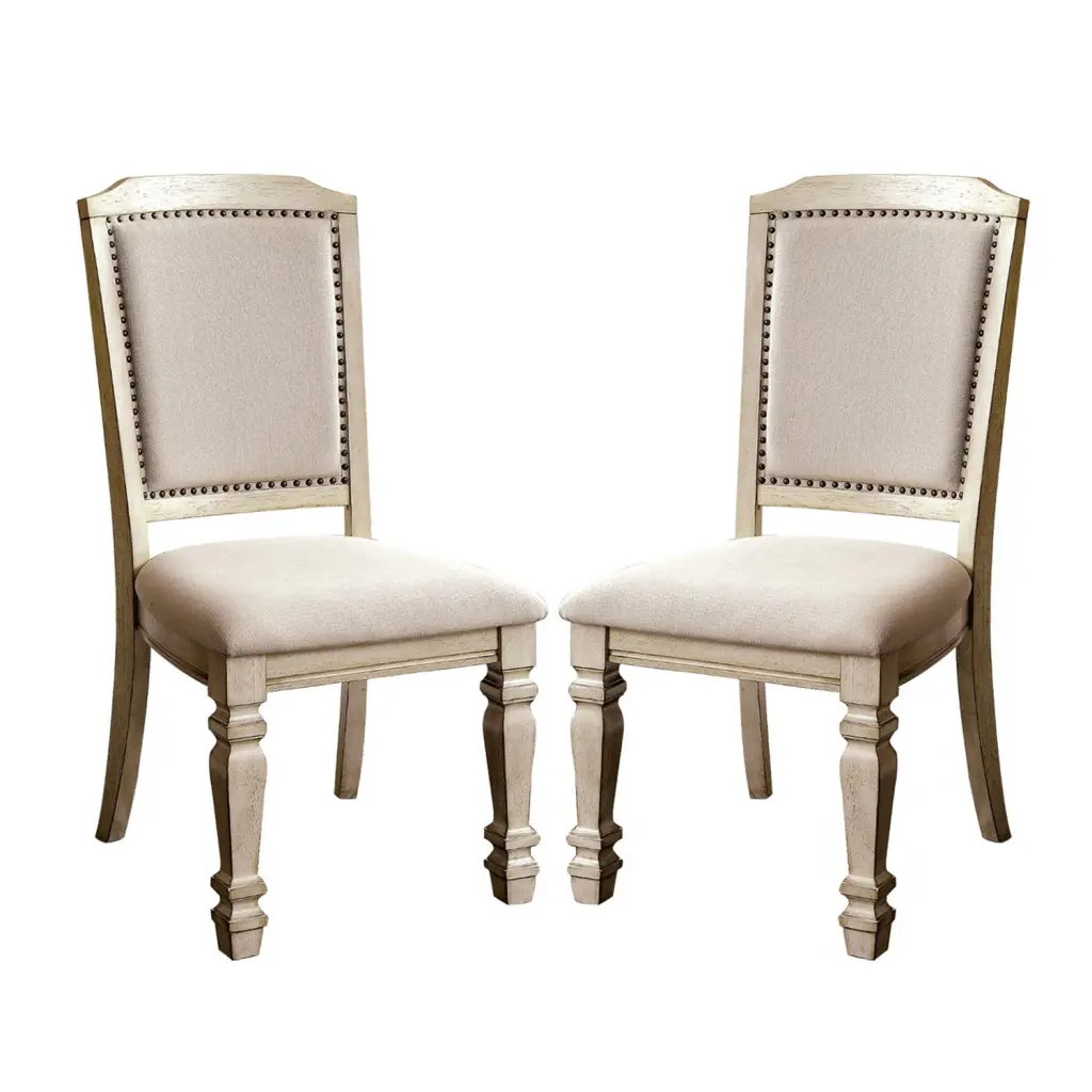 Set 2 Padded Dining Chairs Antique White And Ivory Solid Wood simple relax