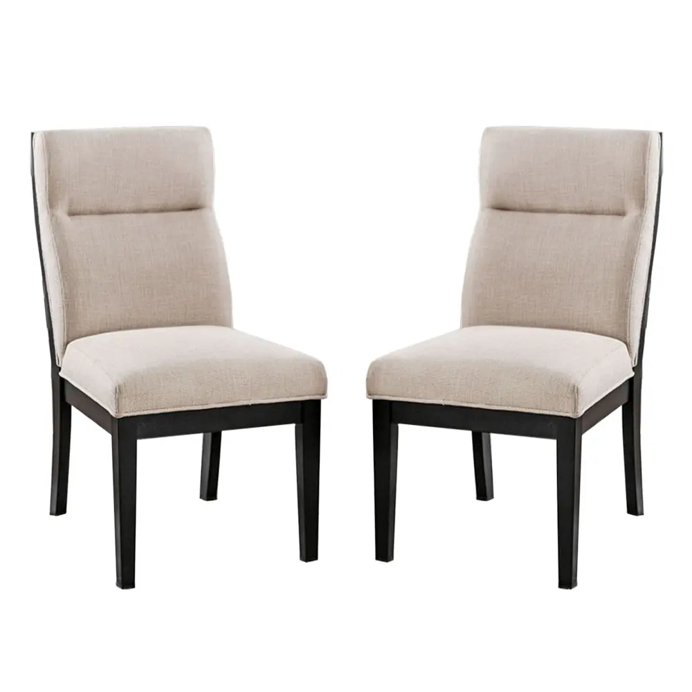 Set 2 Padded Fabric Dining Chairs Black and Beige Solid Color simple relax