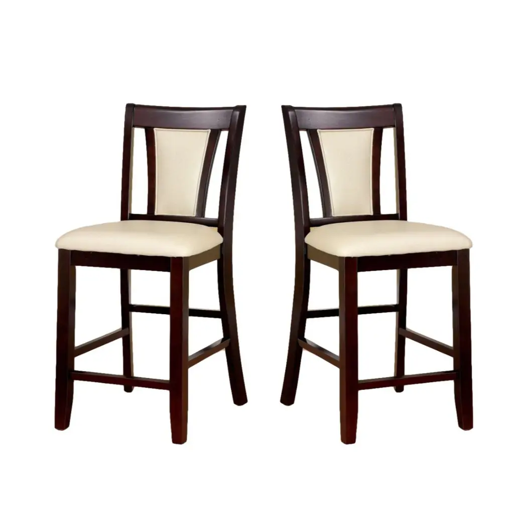 Set 2 Padded Ivory Counter Height Chairs Dark Cherry Finish Solid simple relax