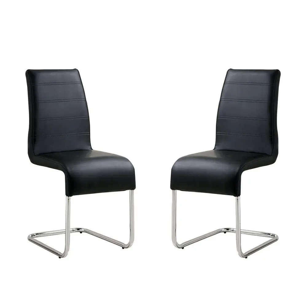 Set 2 Padded Side Chairs Black And Chrome Solid Black Dining Room simple relax