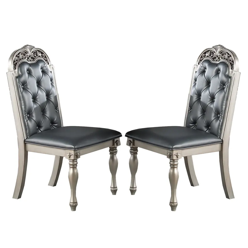 Set 2 PU Upholstered Dining Chairs Silver Solid Dining Room Chairs simple relax