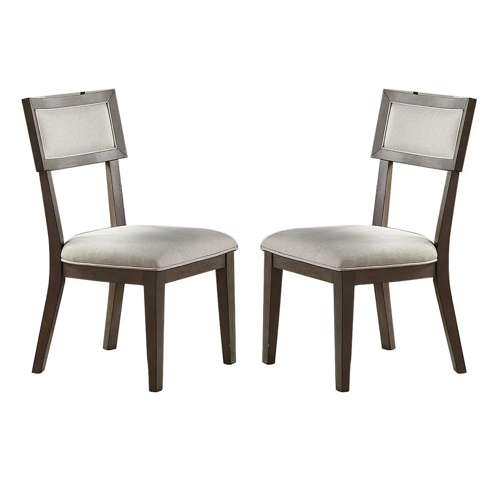 Set 2 White Upholstered Dining Chairs Grey Solid Wood Legs simple relax