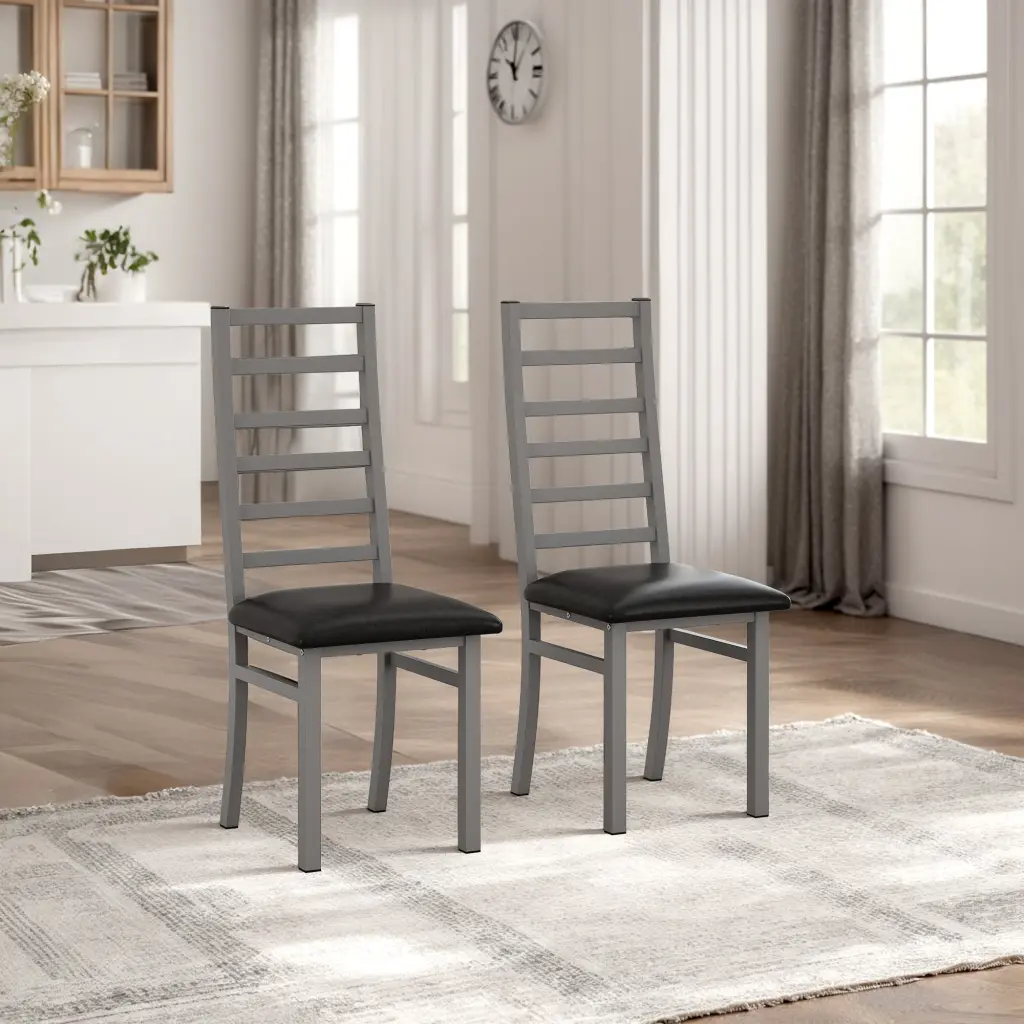 Set 2 Metallic Dining Chairs Alloy Metal Legs and PU Hide Seats spribung