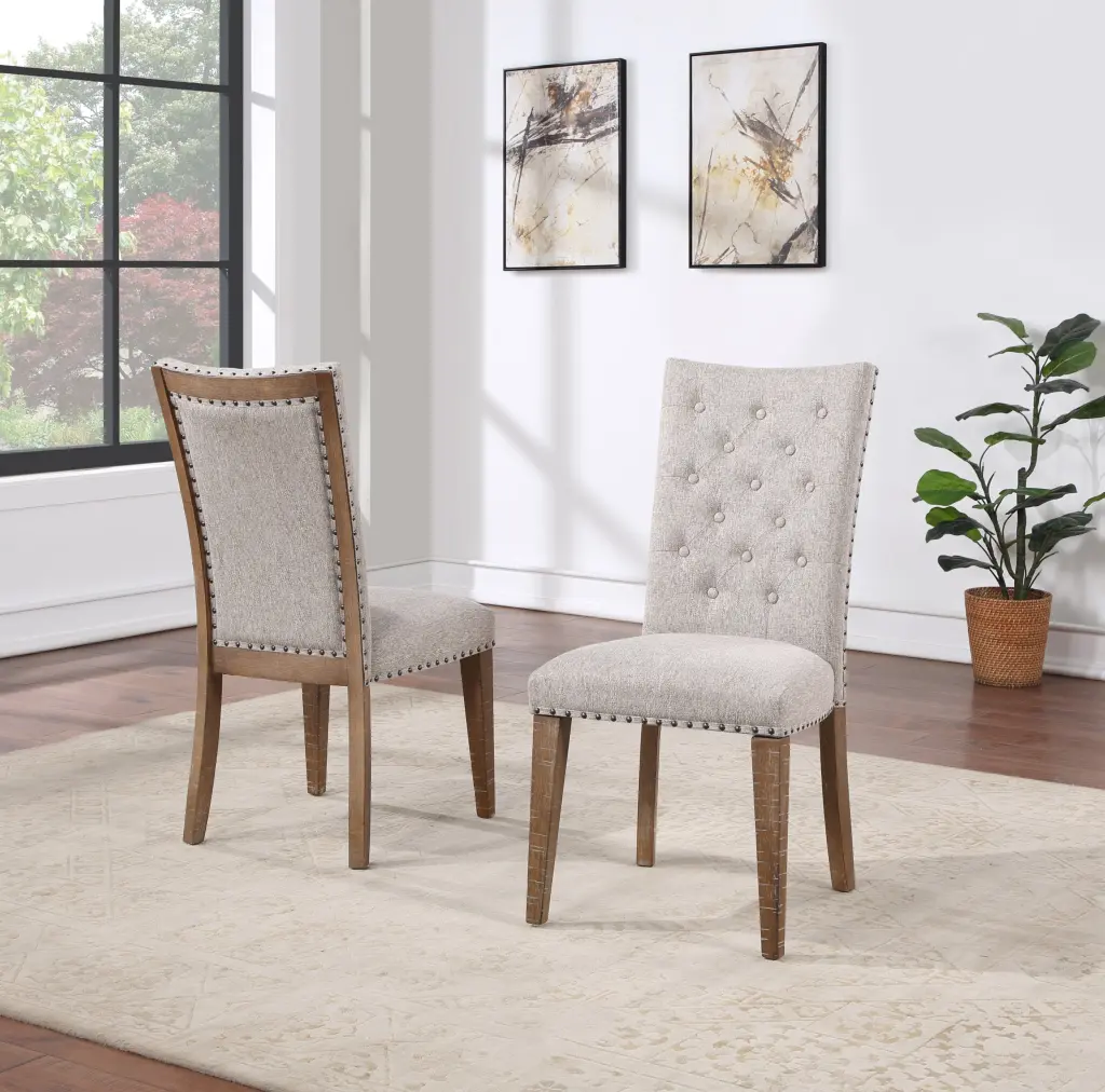 Riverdale Side Chair Set 2 Oatmeal Dark Brown Material steve silver furniture