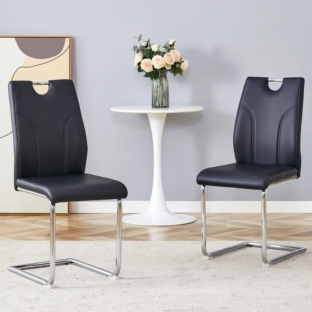 Black PU Dining Chair Set One---kind Crafted PU Material Chairs Home and Office sunny