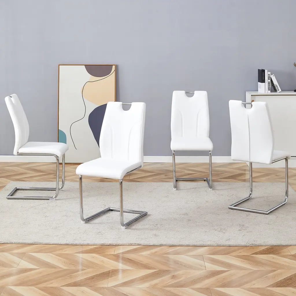 White PU Dining Chair Set One---kind Crafted Dining Chairs sunny