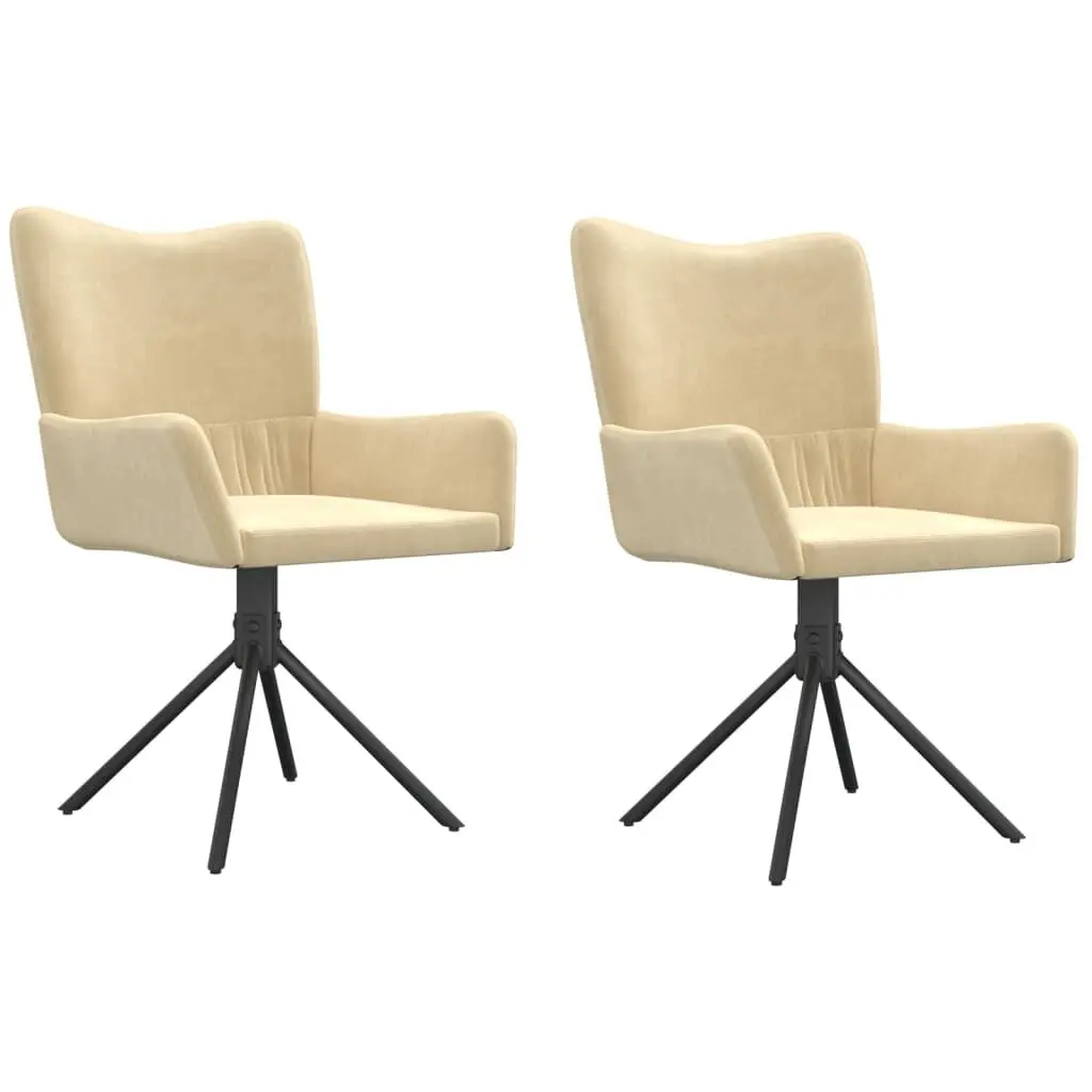 Swivel Dining Chairs 2 Pack Cream Velvet Upholstered Modern Seating