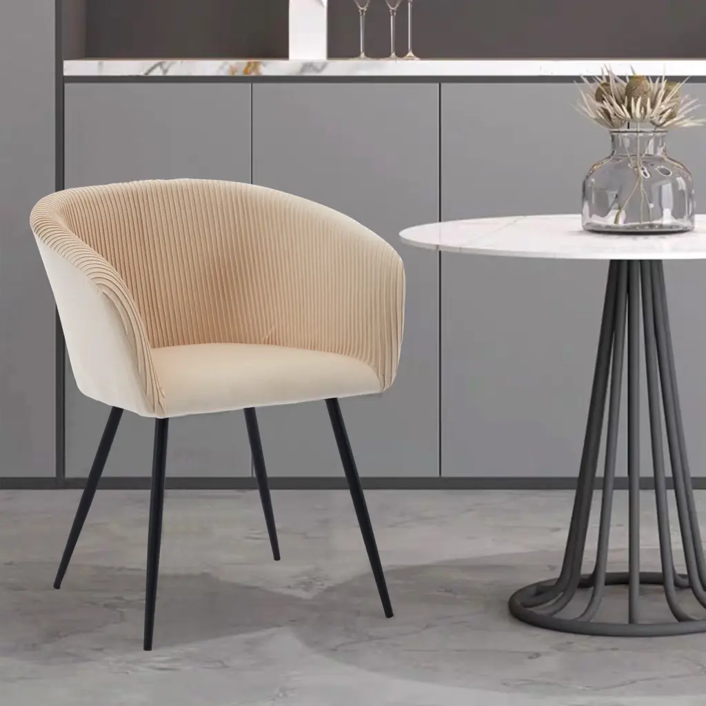 Ts Stripe Dinding Chair Creamy White Velvet ts furniture