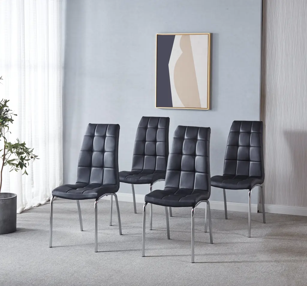 Modern Lattice Design Dining Chair Silver Metal Legs Set 4 Black w1241 artisan furniture