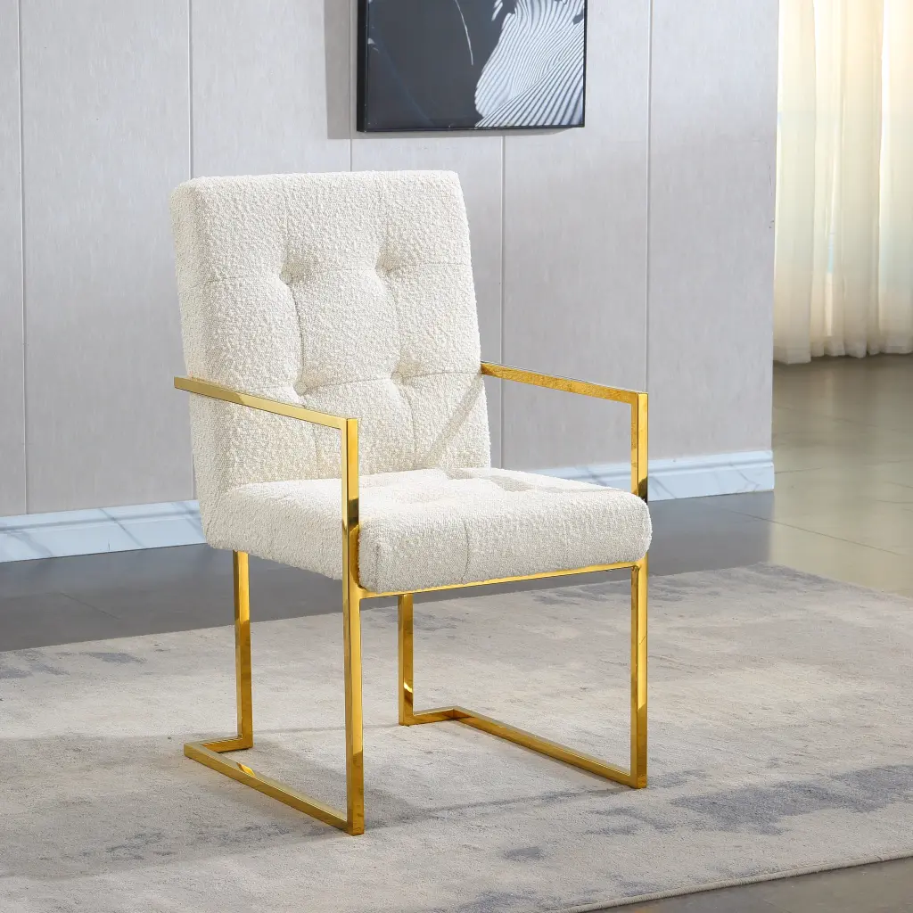 Modern Linen Dining Arm Chair Set 1 Tufted Design and Precious Metal Finish w1241 artisan furniture