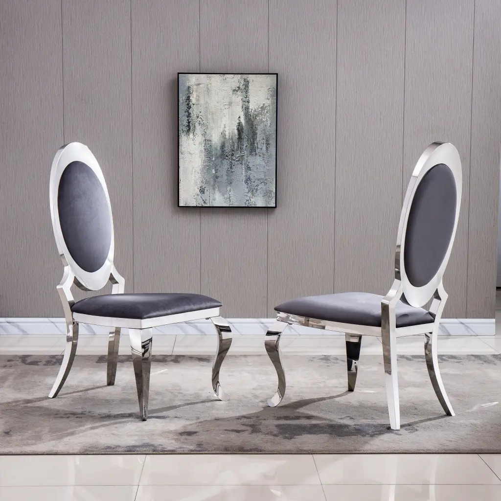 Velvet Dining Chair Set 2 Oval Backrest and Stainless Steel Legs w1241 artisan furniture