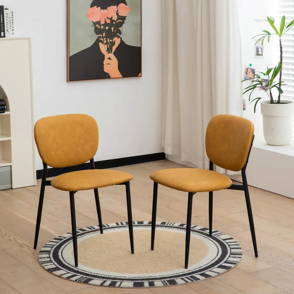 Hide Upholstered Modern Dining Chairs Set 2 Metallic Legs Kitchen Dining Room w2105