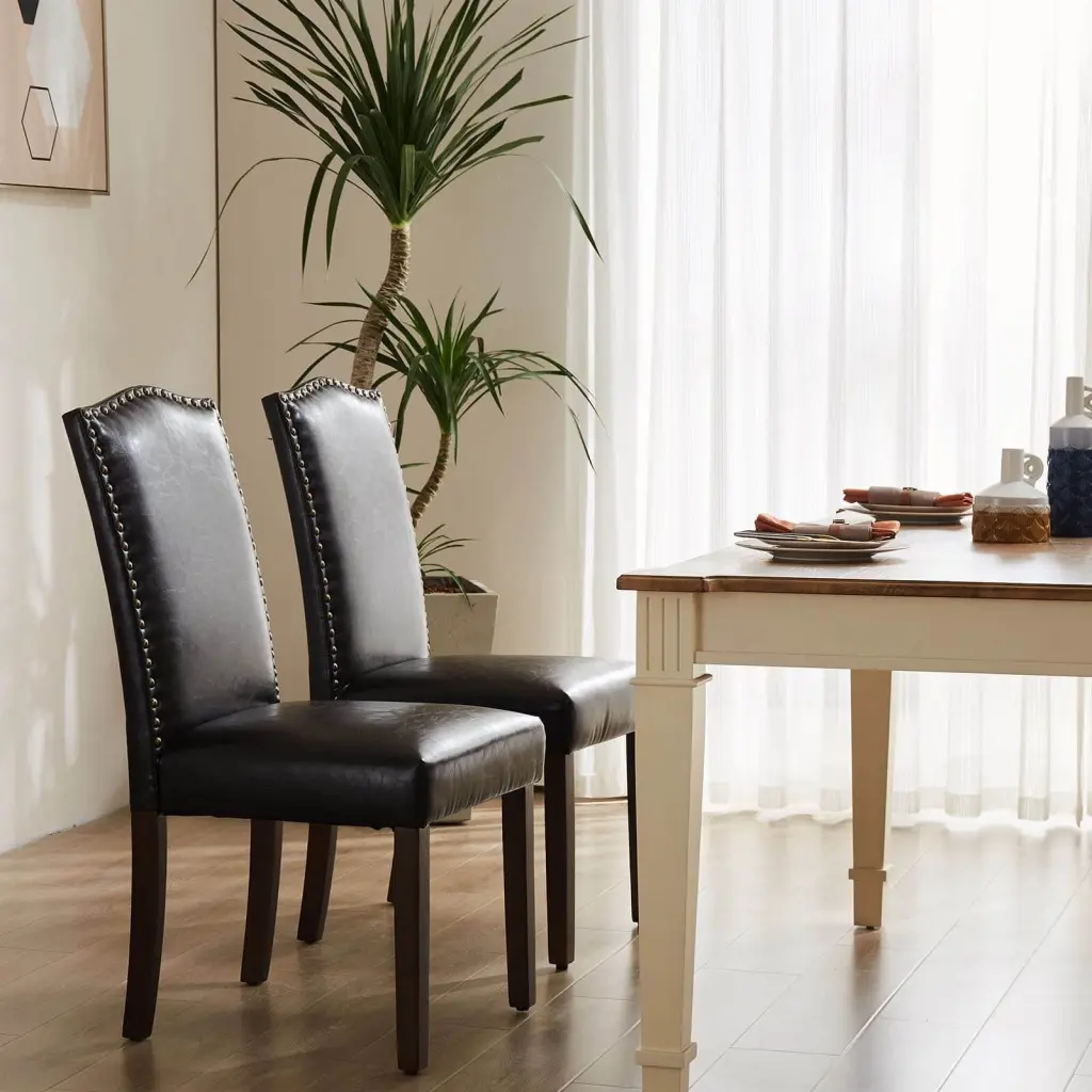 Modern Armless Dining Chairs Upholstered Material Black 2 Piece w2201