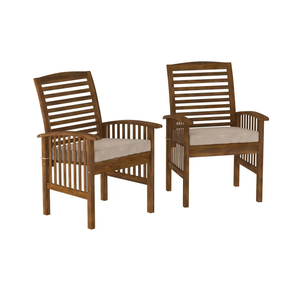Modern 2 Piece Slat Back Patio Chairs Cushions Dark Brown walker edison