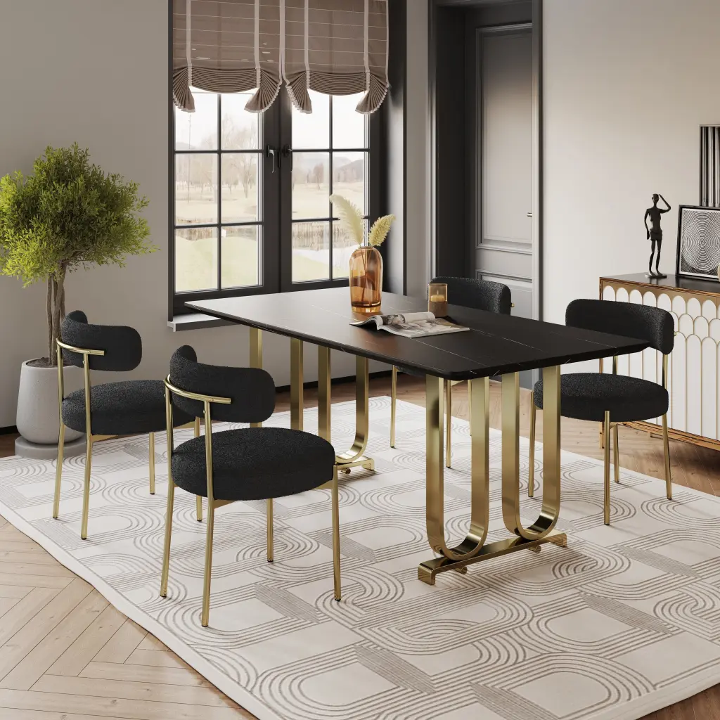 Dining Chairs Set 2 Round Upholstered Boucle Dining Room Chairs Mid Century Modern woker furniture