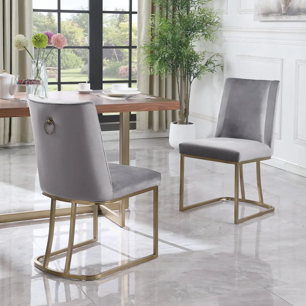 Dining Chairs Velvet Upholstered Side Chair Precious Metal Metallic Legs Set 2 woker furniture
