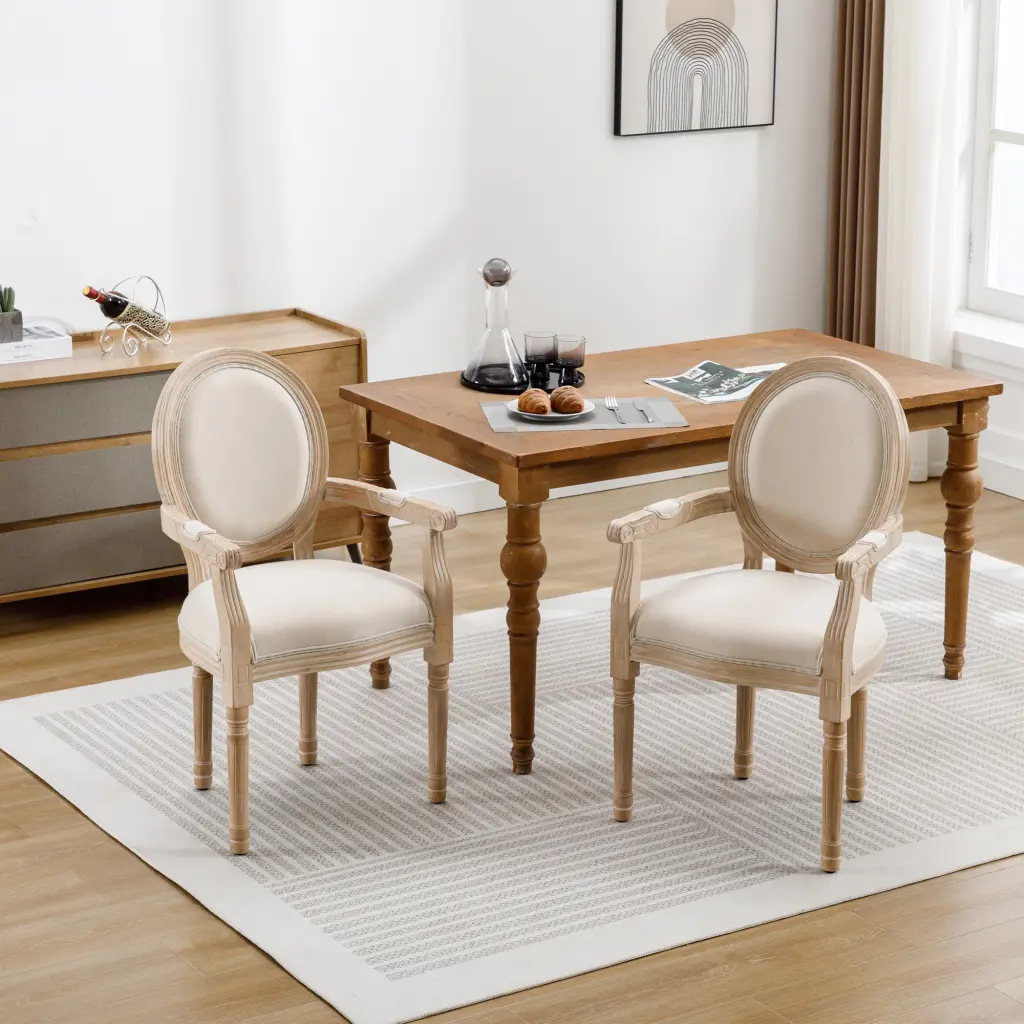 French Style Solid Timber Dining Chair Set 2 Cream Beige yijian furniture co.- ltd