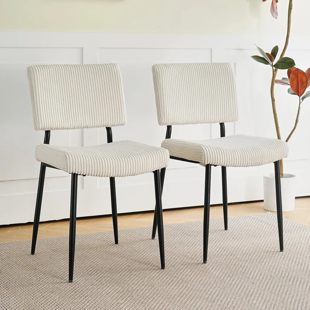 Modern Beige Effortless Dining Chair Fabric Upholstered Home Bedroom youngmagic