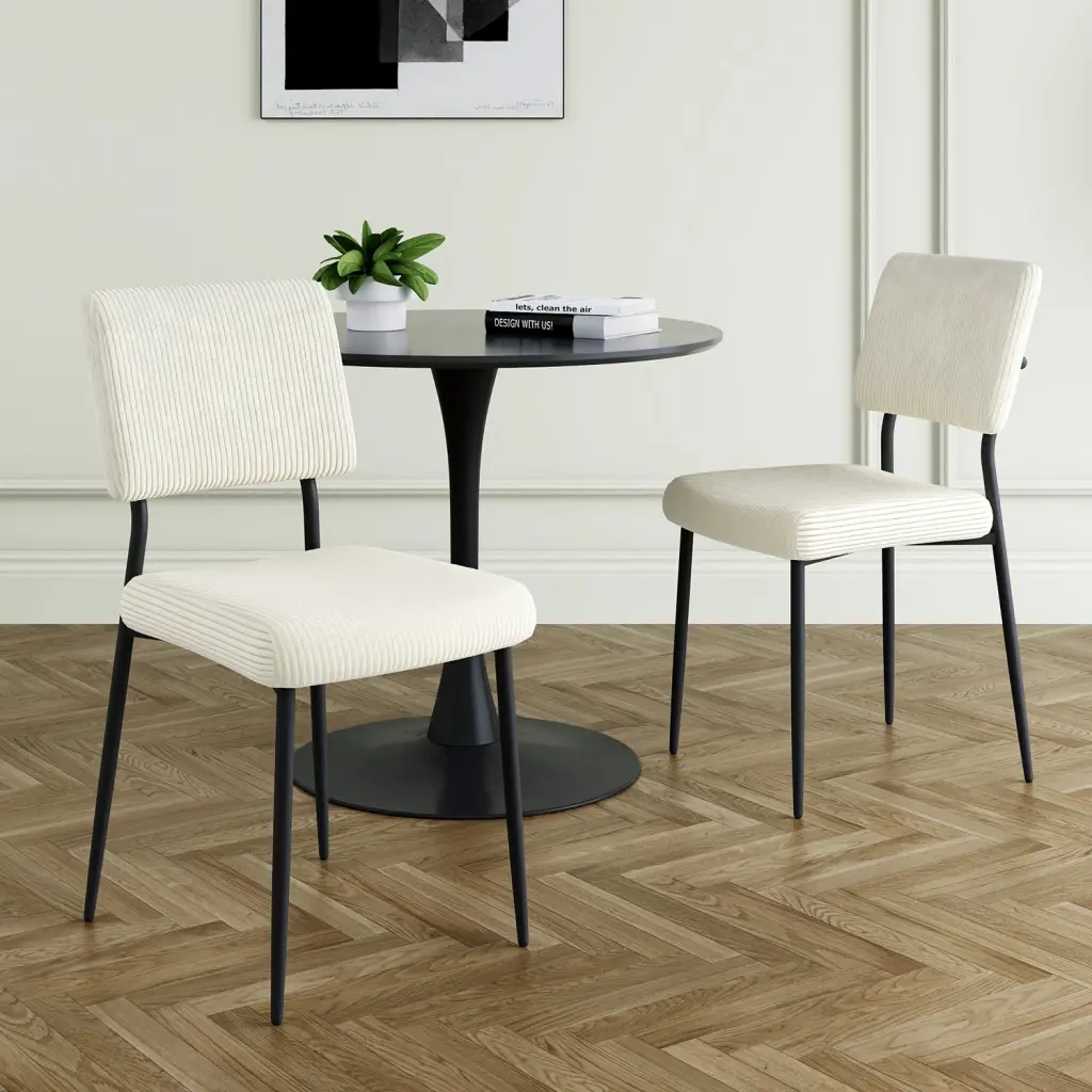 Modern Beige Effortless Velvet Dining Chair Fabric Upholstered Family youngmagic