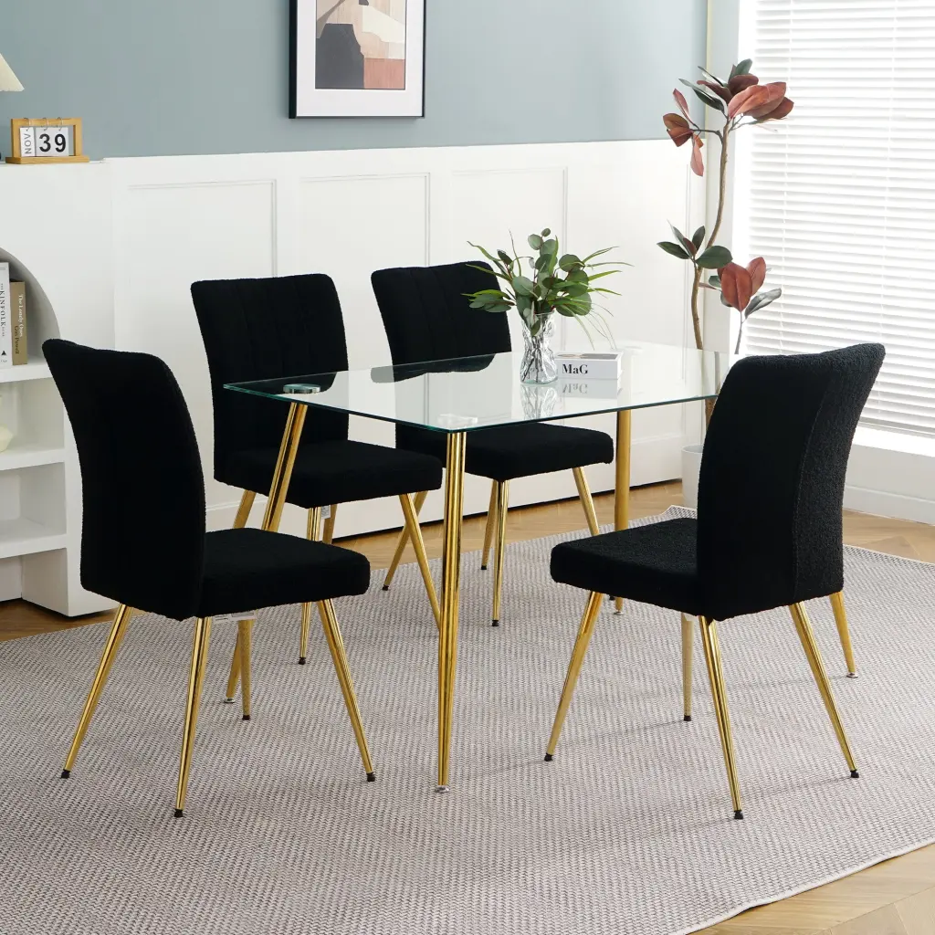 Modern Black Teddy Wool Dining Chair Upholstered Acrylic Material youngmagic