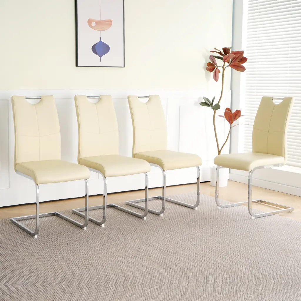 Modern Light Yellow PU Dining Chair Upholstered Living Room Accent Chair youngmagic