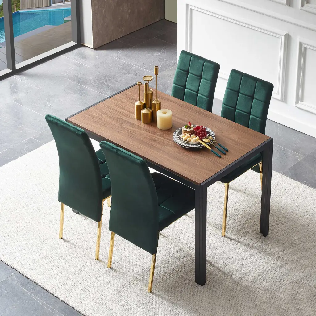 5 Piece Dining Set Green Velvet High Back Chairs and Precious Metal Legs bn smart home w1516