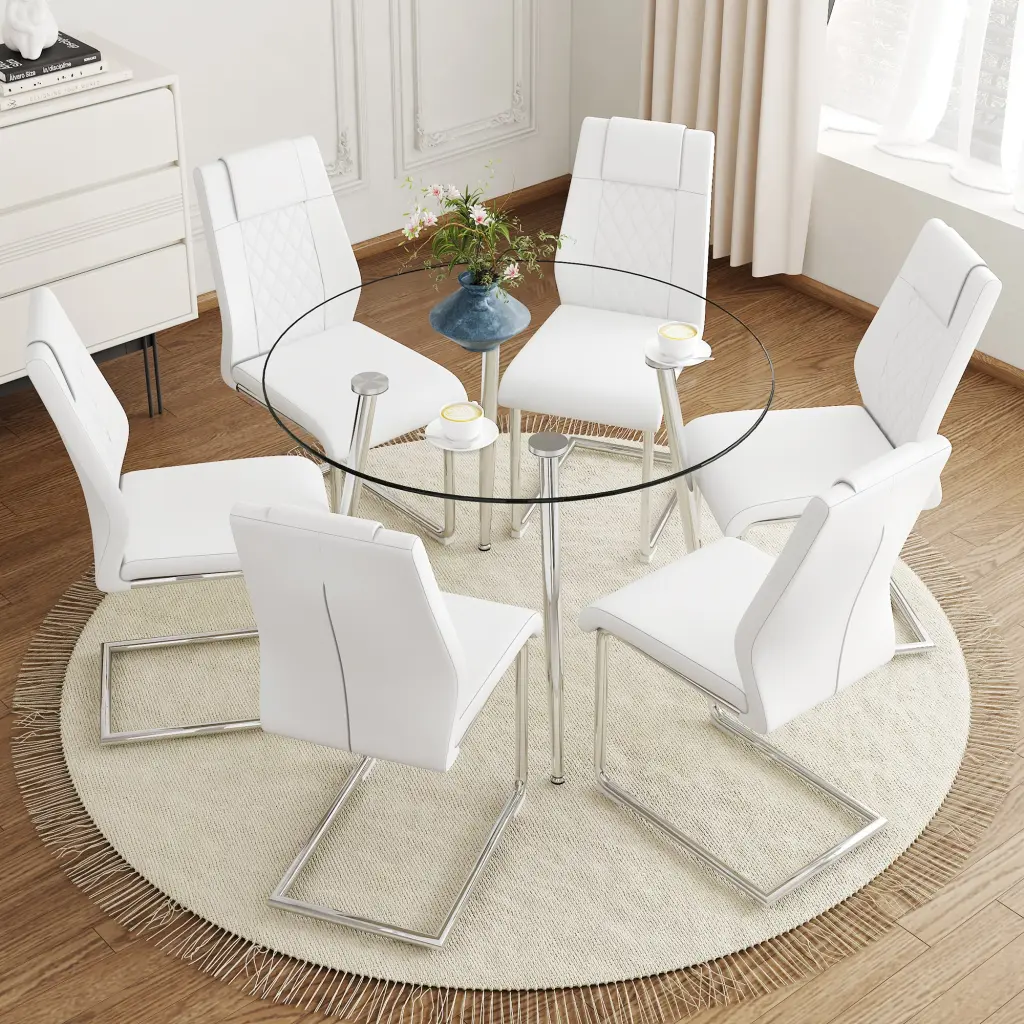 Modern Minimalist Round Dining Table Transparent Chair Set droom w-1151