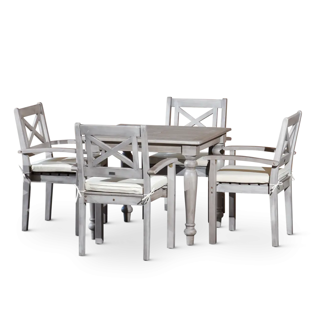 Square 5 Piece Dining Set Shiny Metal Grey and Solid Timber dty home