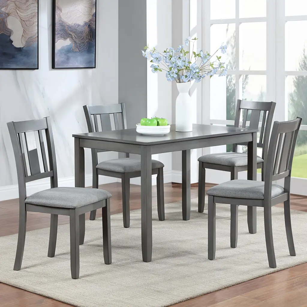 5 Piece Modern Dining Set Rectangular Timberen Dining Table 4 Upholstered Chairs fullbarn e-commerce