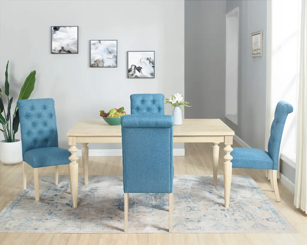 Amonia 5 Piece Dining Set Turned Leg Dining Table 4 Tufted Chairs hz