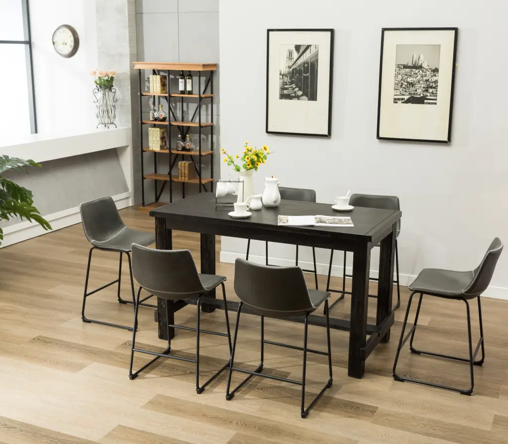 Bronco Antique Timber Finished Counter Height Dining Set Table And Six Chairs hz