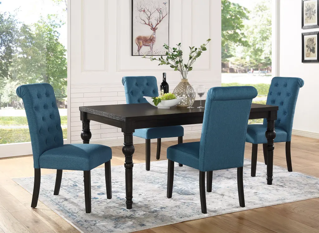 Leviton Urban Style Timber Dark Wash Dining Set: Table and 4 Chairs Turned Legs hz
