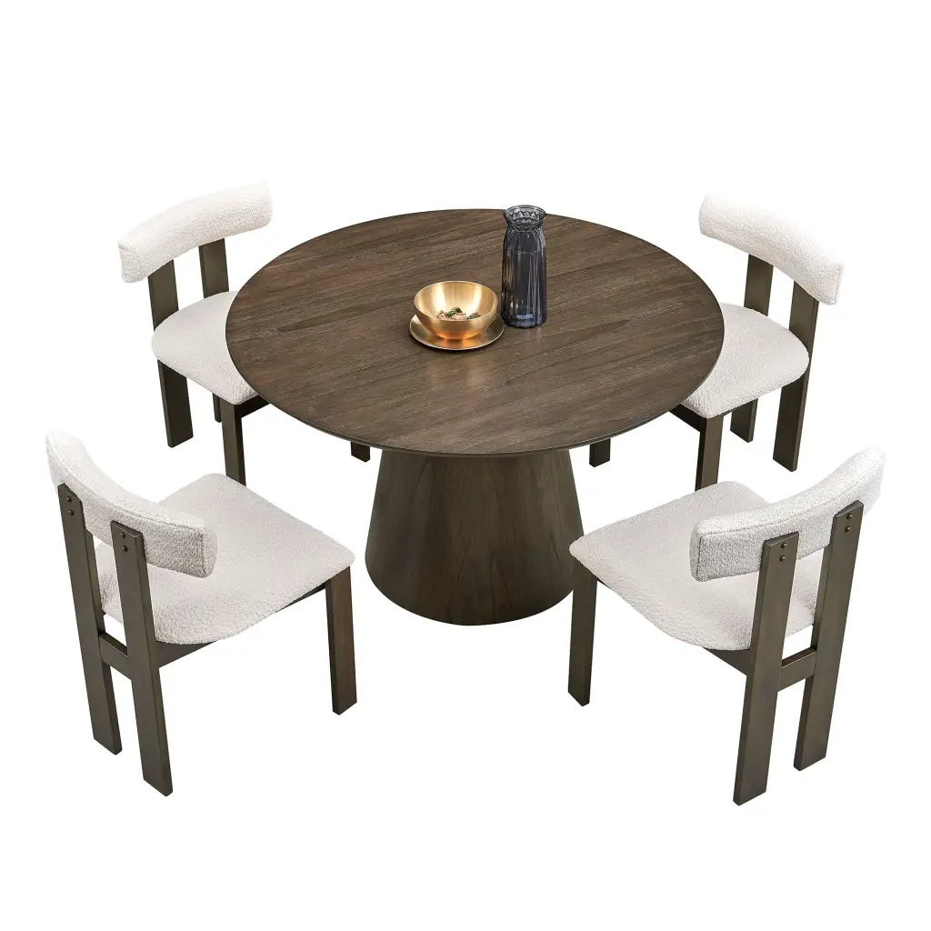 1 Table 4 Chairs Timberen Dining Table Set Modern Round Mdf Kitchen Set justone