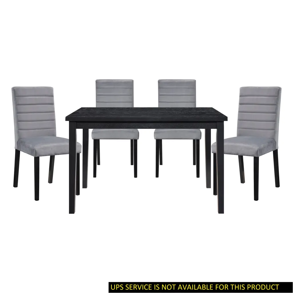 5Pc Dining Set Black Finish Dining Table And 4X Gray Velvet Side Chairs kanepe