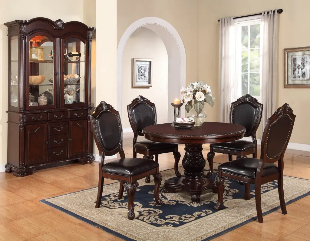 Classic Formal Dining Room Table and 4 Side Chairs Brown 5-Piece Set kanepe