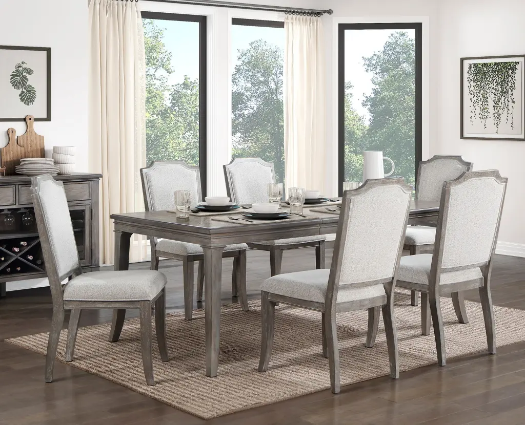 Classic Kitchen Dining 7Pc Set Extendable Table And 6 Side Chairs Chenille Upholstery kanepe