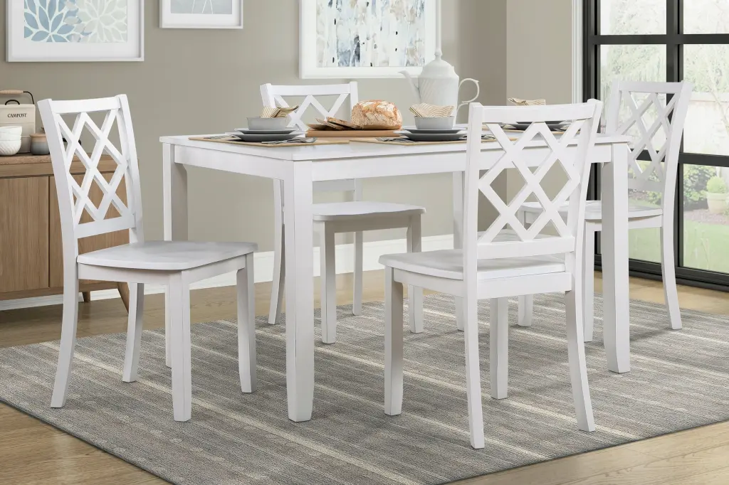 Classic Transitional 5 Piece Dining Set White Finish Table And Four Chairs kanepe