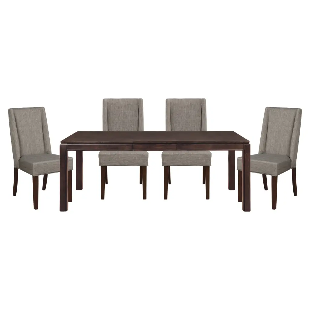 Contemporary Dark Brown 5Pc Dining Set Table Extension Leaf And 4 Chairs kanepe