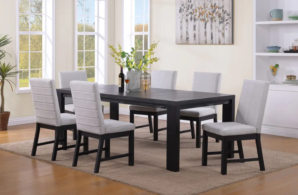 7 Pc Contemporary Dining Set 18 Inch Leaf Extendable Table kanepe