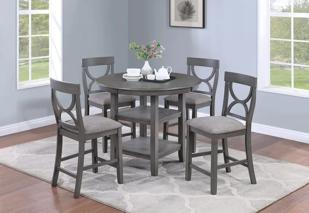 Counter Height Dining Table Storage Shelves And 4 Padded Seat Chairs kanepe