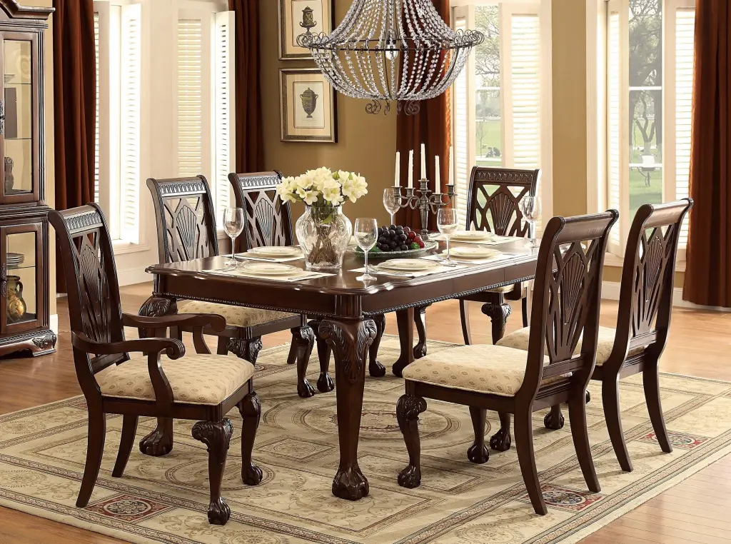 Dark Cherry Finish Formal Dining 7Pc Set Table Extension Leaf 2X kanepe