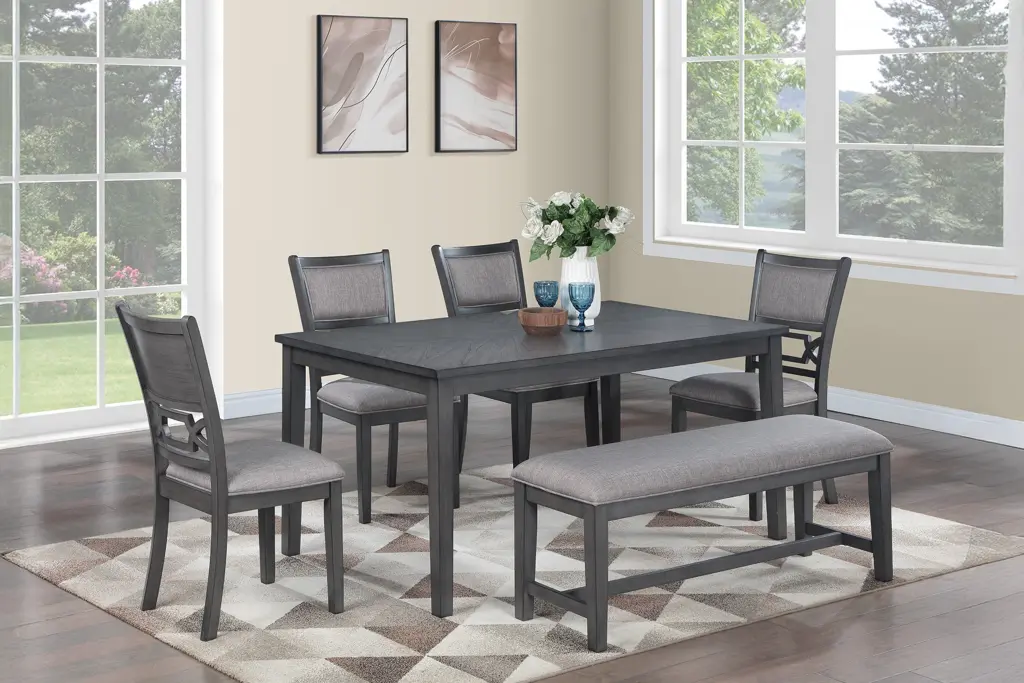 Gray 6 Piece Dining Room Set Table 4 Side Chairs and Bench Home Decor kanepe
