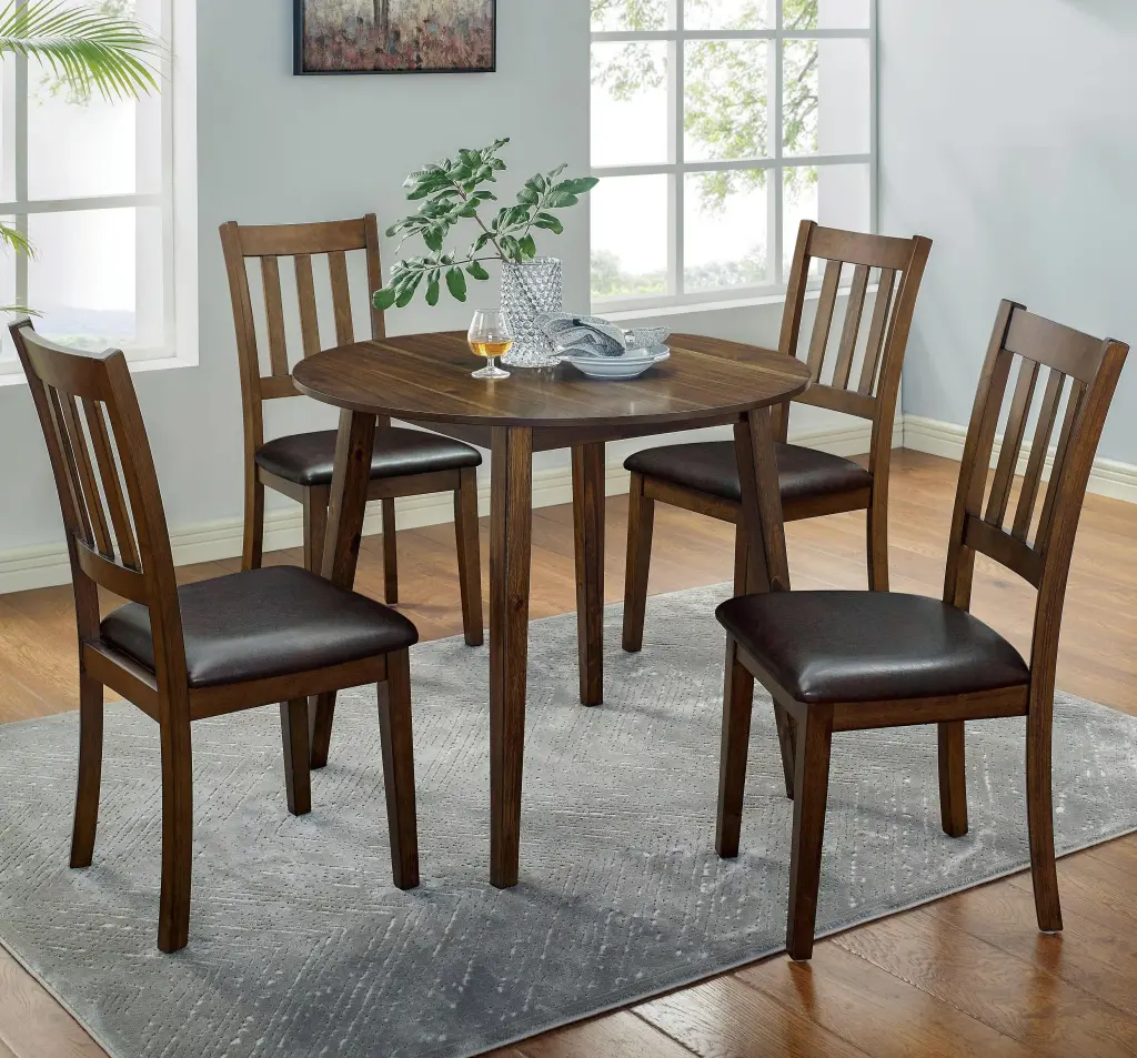 Kitchen 5Pc Dining Set Round Dining Table And 4 Side Chairs Walnut kanepe